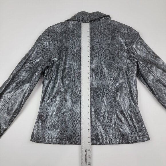Vintage Y2K Club Kids Metallic Snake Print Moto Jacket & Skirt Set Silver Black - Picture 6 of 16
